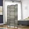 6 Ft Tall Folding Room Divider, 3 Panel Portable Privacy Screen, Hand-Woven Partition Wall Divider, Mixed Grey
