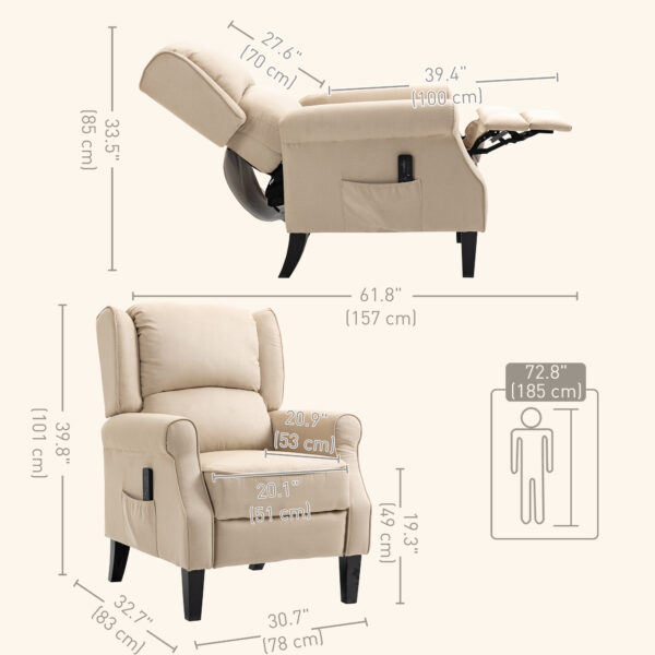 Massage Recliner Chair for Living Room, Push Back Recliner Sofa, Suede Wingback Reclining Chair with Extendable Footrest, Wood Legs, Remote Control, Side Pockets, Beige