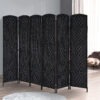 6ft Folding Room Divider, 6 Panel Wall Partition with Wooden Frame for Bedroom, Home Office, Black