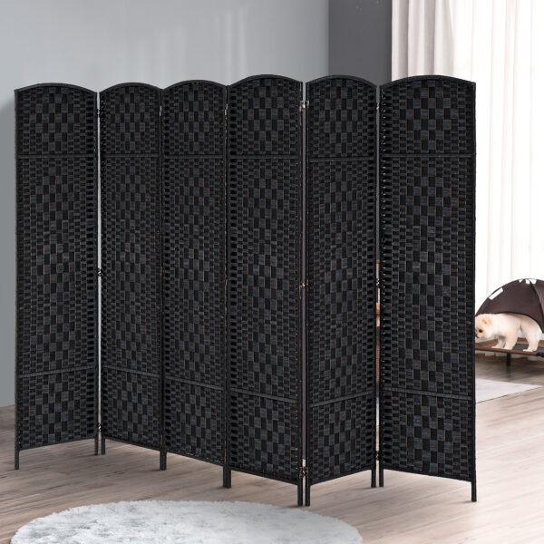 6ft Folding Room Divider, 6 Panel Wall Partition with Wooden Frame for Bedroom, Home Office, Black