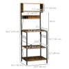 Baker's Rack with Charing Station, Microwave Shelf with Power Outlet, USB Charger and 5 Hooks, Rustic Brown