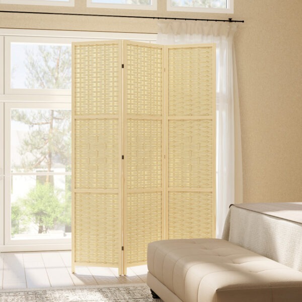 3-Panel Room Divider, 5.6 FT Freestanding Folding Privacy Screen, Partition Wall Divider, Natural Wood