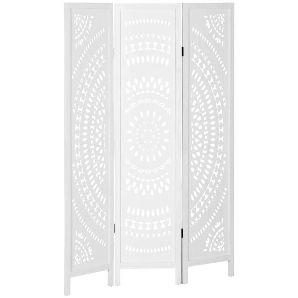 3 Panel Room Divider, 5.6 Ft Tall Portable Folding Privacy Screen, Wood Partition Wall Divider for Home Office, White