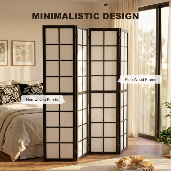 4 Panel Room Divider, 5.6 ft Folding Wall Divider Room Partition for Home Office, Bedroom, Living Room, Black