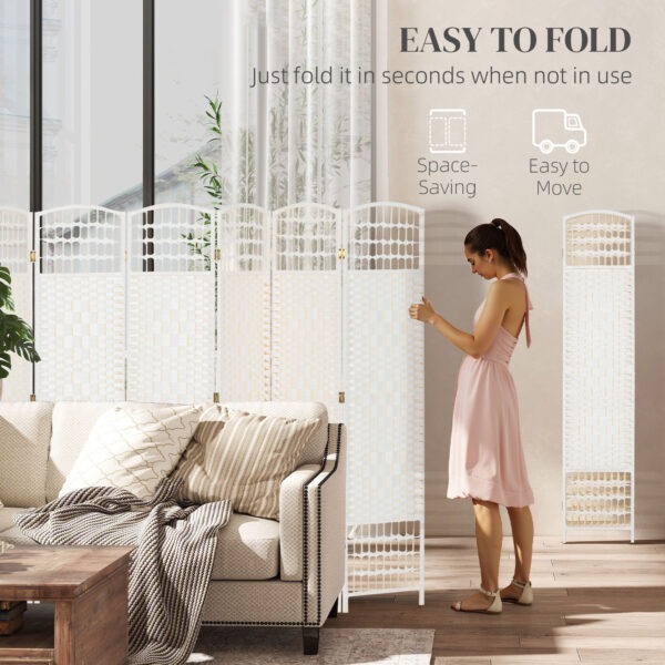 8 Panel Folding Room Divider, Portable Privacy Screen, Wave Fiber Room Partition for Home Office, White