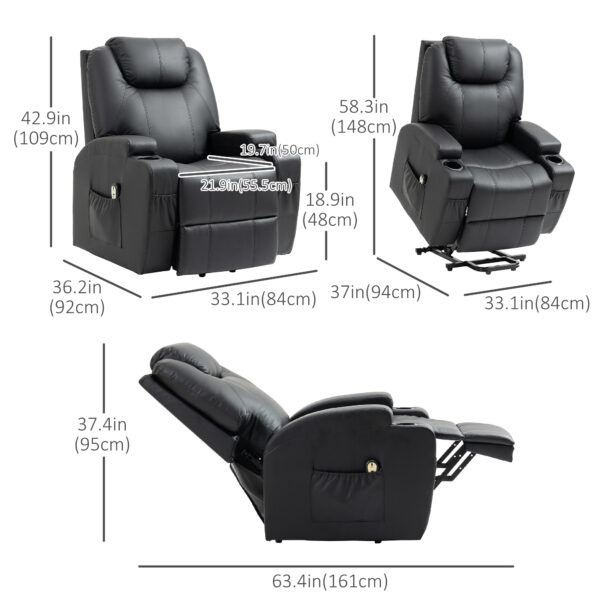 Power Lift Recliner Chair for Elderly, PU Leather Lift Chair with Footrest, Remote Control, Side Pockets and Cup Holders, Reclining Sofa for Living Room, Black