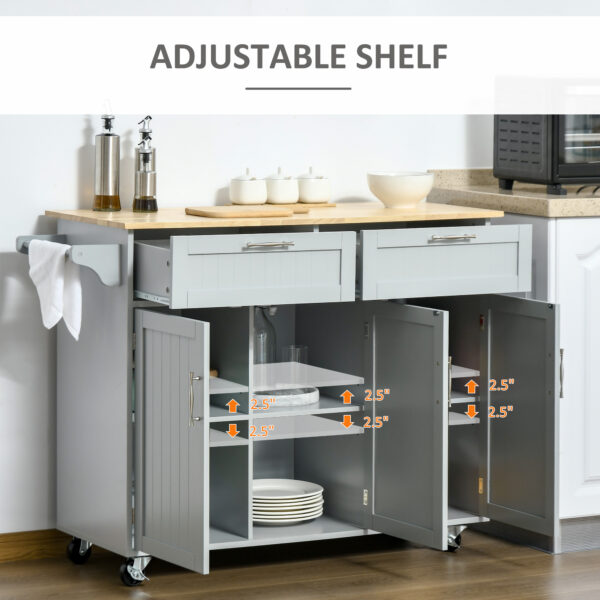 Rolling Kitchen Island, Kitchen Cart on Wheels with 2 Storage Drawers, 3 Door Cabinets and Towel Rack for Dining Room (Grey, 3-Doors)