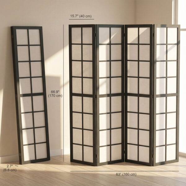 4 Panel Room Divider, 5.6 ft Folding Wall Divider Room Partition for Home Office, Bedroom, Living Room, Black