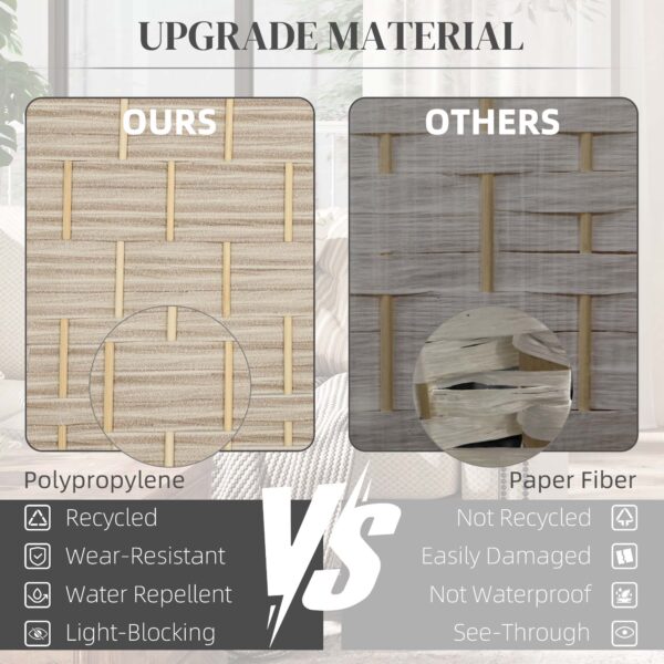 6 Ft Tall Folding Room Divider, 4 Panel Portable Privacy Screen, Hand-Woven Partition Wall Divider, Light Oak