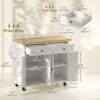 Kitchen Island with Storage, Rolling Trolley Cart with Rubber Wood Top, Spice Rack, Towel Rack, Grey