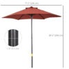 6.6FT Patio Umbrella, Outdoor Parasol with 6 Solid Ribs, Wine Red