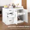 Kitchen Island with Storage Cabinet, 4 Drawers and Adjustable Shelf for Dining Room, Faux Marble Effect and White