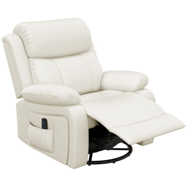 Leather Reclining Chair with Vibration Massage, Swivel Base, Rocking Function, Remote Control, Cream White