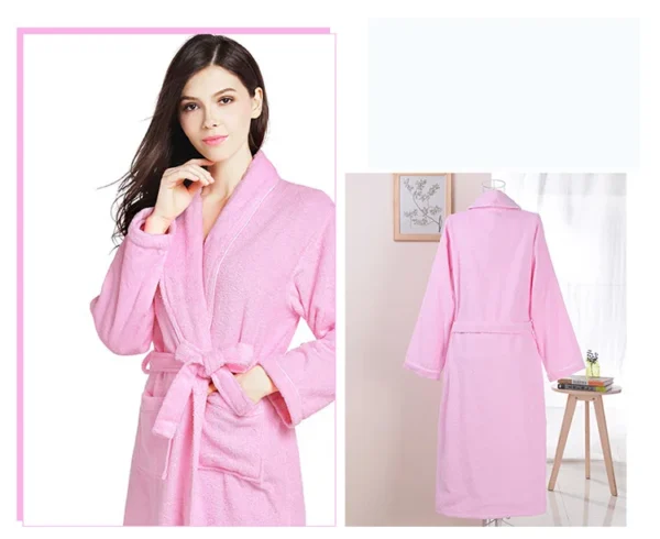 H2e2030bd7276464f9a4a50ac5c776b57o.webp Unisex 100% Cotton Toweling Terry Bathrobe – Soft Pink Home & Spa Robe (L–XL)