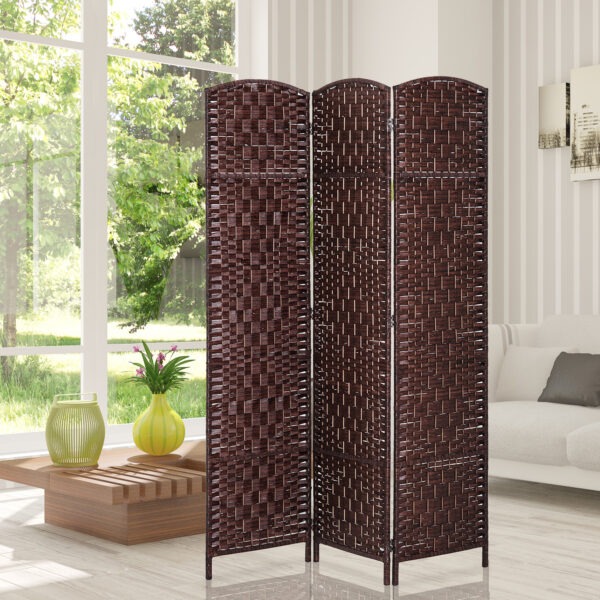 6ft Folding Room Divider, 3 Panel Wall Partition with Wooden Frame for Bedroom, Home Office, Brown
