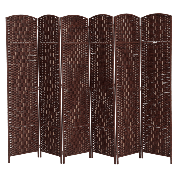 6ft Folding Room Divider, 6 Panel Wall Partition with Wooden Frame for Bedroom, Home Office, Brown