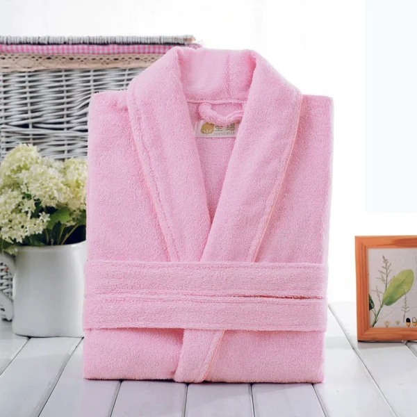 H335adaf5e7b64d91a8474f34bddf80ffB.webp Unisex 100% Cotton Toweling Terry Bathrobe – Soft Pink Home & Spa Robe (L–XL)