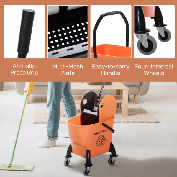 H8f9fd19bb73e9a52.jpg 6.9 Gal/26L Mop Bucket, Mop Bucket with Wringer, Wheels and Handle, Orange