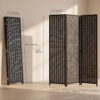 Folding Privacy Screen, 3 Panel Room Divider, Freestanding Partition with Handwoven Bamboo and Pine Wood Frame, Black