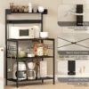 HEC57019bb75b93ef.jpg Kitchen Baker's Rack with Power Outlet, Coffee Bar Station with Adjustable Shelves and Hooks, Rustic Brown