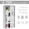 Wall Mount Medicine Cabinet, Bathroom Cabinet with 4 Tier Shelves, Stainless Steel Frame and Glass Door, Lockable with 2 Keys, Silver, 12" x 23.5"