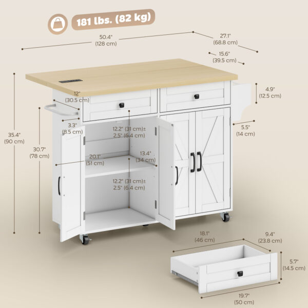 HGv23a19b9e5c0302.jpg Kitchen Island with Storage, Rolling Kitchen Cart with Charging Station, Drop Leaf, Spice Rack, Towel Rack, Drawers