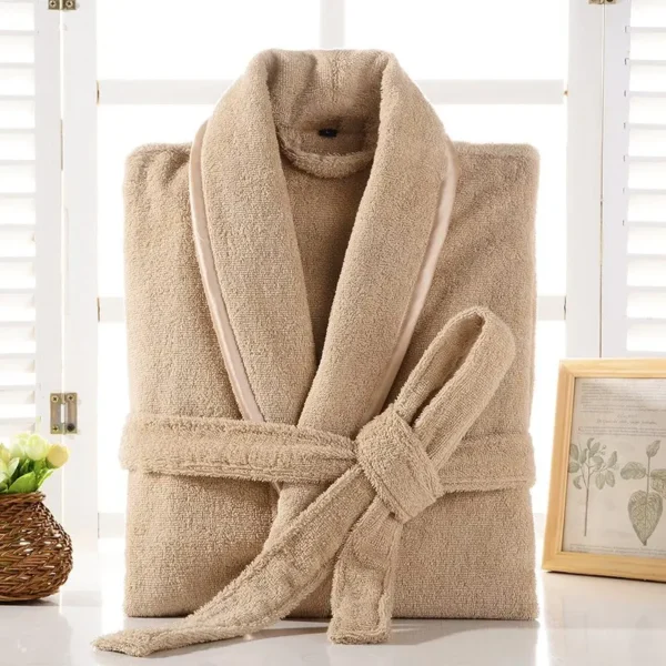 Hfbcb13d84d4a4221b0792589e53a0b40e.webp 100% Cotton White Terry Fleece Long Bathrobe Winter Home Wear-Unisex