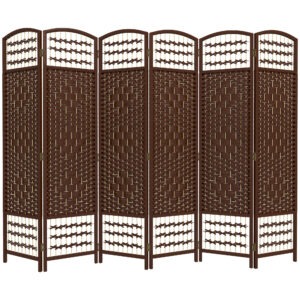 6 Panel Folding Room Divider, Portable Privacy Screen, Wave Fiber Room Partition for Home Office, Brown