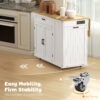 Kitchen Island Cart, Portable Kitchen Island Table with Charging Station, Rubber Wood Drop Leaf, Trash Storage, White