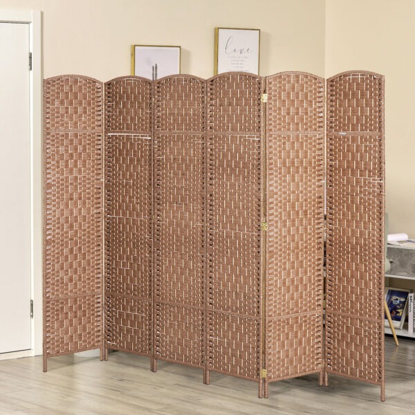 6ft Folding Room Divider, 6 Panel Wall Partition with Wooden Frame for Bedroom, Home Office, Natural