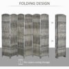 6 Ft Tall Folding Room Divider, 6 Panel Portable Privacy Screen, Hand-Woven Partition Wall Divider, Mixed Grey