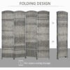 6 Ft Tall Folding Room Divider, 4 Panel Portable Privacy Screen, Hand-Woven Partition Wall Divider, Mixed Grey