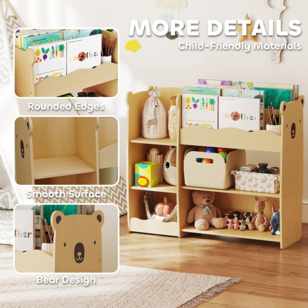 Qaba Kids Bookshelf and Toy Storage Organizer, 3 Tier Montessori Toy Organizer with Open Display for Nursery, Natural