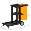 Janitorial Cart with 3 Shelves, Cleaning Cart on Wheels with Rubbish Bag and Mop Holders for Hotel, Housekeeping, Black