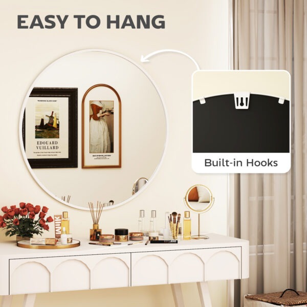 36" Round Mirror, Bathroom Wall Mirror with Metal Frame, Decorative Vanity Mirror for Living Room, Bedroom, White