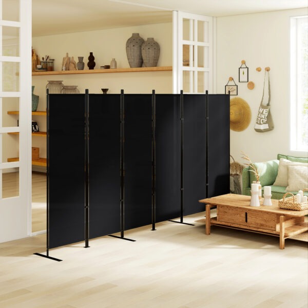 6 Panel Room Divider, 6 Ft Folding Privacy Screen, Portable Freestanding Partition Wall Divider, Black