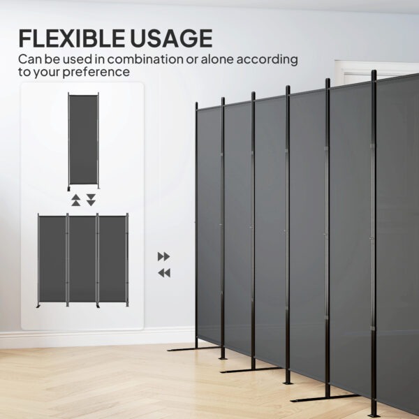 6 Panel Room Divider, 6 Ft Folding Privacy Screen, Portable Freestanding Partition Wall Divider, Charcoal Grey