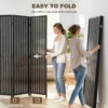 Folding Privacy Screen, 6 Panel Room Divider, Freestanding Partition with Handwoven Bamboo and Pine Wood Frame, Black