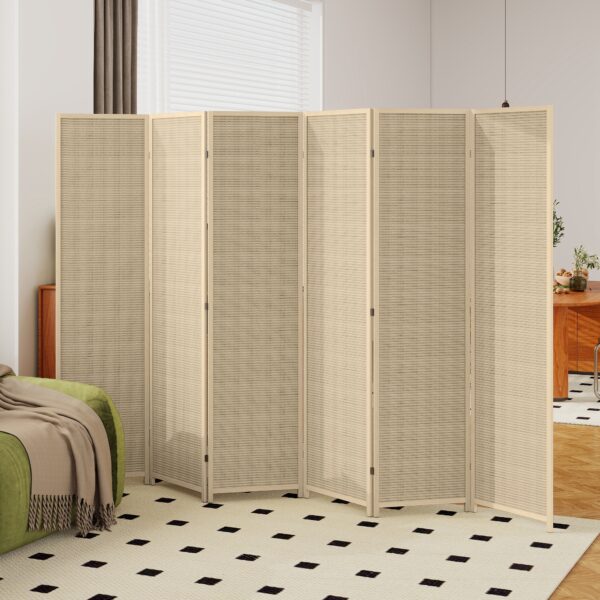 Woven Bamboo Room Divider, 6 Panel Folding Indoor Privacy Screens for Home Office, Natural Wood