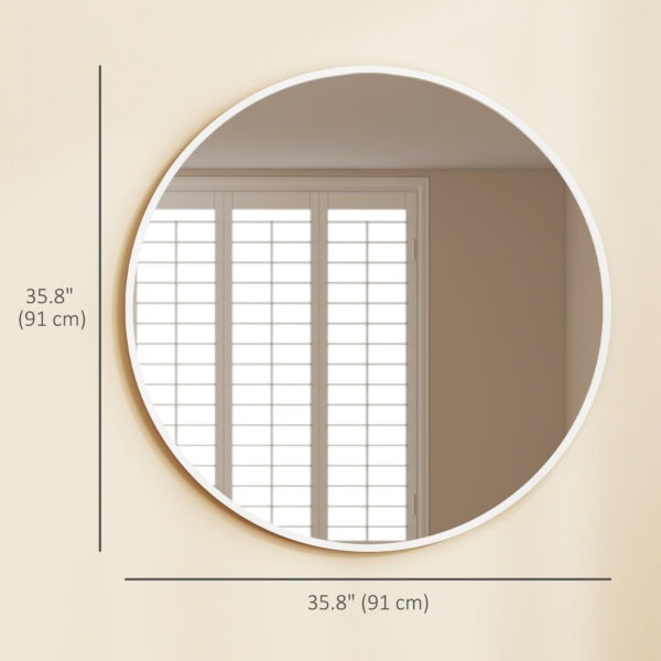 36" Round Mirror, Bathroom Wall Mirror with Metal Frame, Decorative Vanity Mirror for Living Room, Bedroom, White