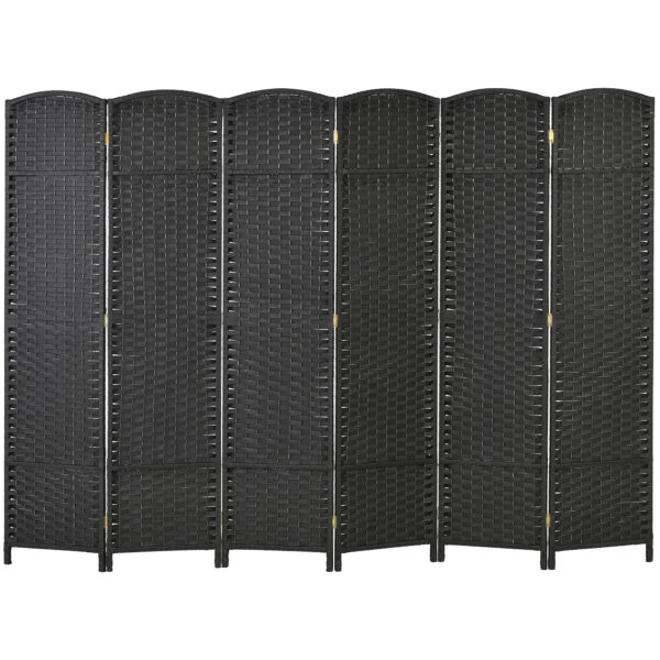 5.6 Ft Tall Folding Room Divider, 6-panel Portable Privacy Screen, Hand-Woven Partition Wall Divider, Black