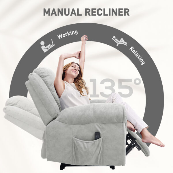 Manual Recliner Chair with Vibration Massage, Thick Foam Padding, Side Pockets for Living Room, Grey