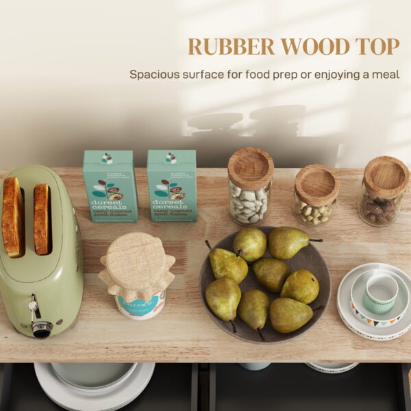 Kitchen Island on Wheels with Rubberwood Top, Rolling Kitchen Cart with 2 Drawers, 4 Doors and Adjustable Shelves