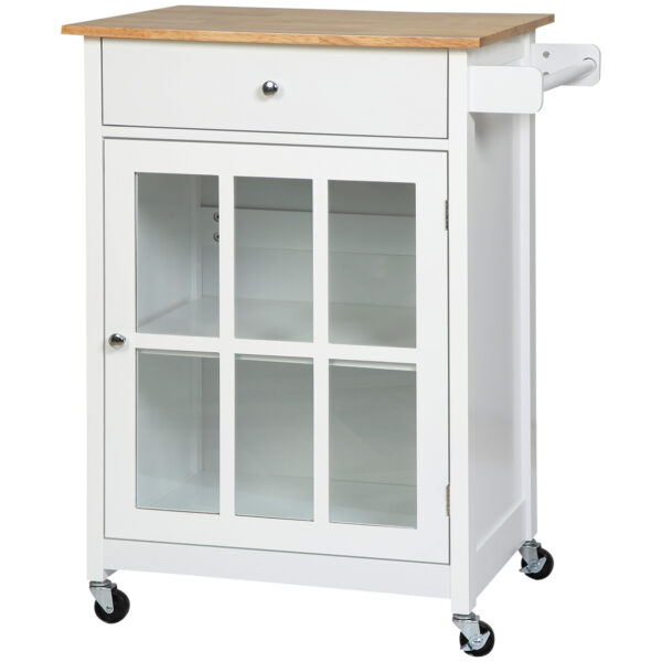 L7Ga1f194969daa91.jpg Rolling Kitchen Cart with Drawer and Glass Door Cabinet, Kitchen Island on Wheels with Towel Rack, White