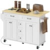 LIz88d19b9ee10c86.jpg Kitchen Island Cart with Power Outlet & Drop Leaf, 55" Rolling Kitchen Island on Wheels with Storage, White