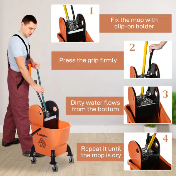 LMBc8119bb73e9a52.jpg 6.9 Gal/26L Mop Bucket, Mop Bucket with Wringer, Wheels and Handle, Orange