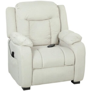 Massage Recliner Chair with Quiet Brushless Motor Pet-Friendly Fabric Power Recliner with 2 Memory Positions Cream White