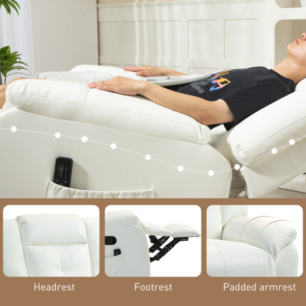 8-Point Vibration Massage Recliner Chair with Comfor Padding, Remote Control, Side Pockets, Swivel Nursery Rocking Chair, Cream White
