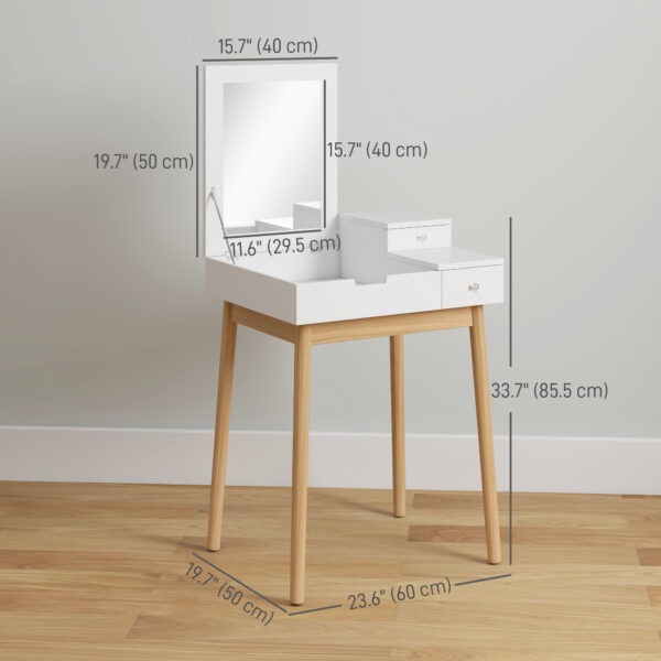 Makeup Vanity Table with Flip-up Mirror, Modern Dressing Table with 2 Drawers for Bedroom, White