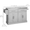 Rolling Kitchen Island with Storage and Stainless Steel Top, Kitchen Trolley with Drawers, Cabinets, Towel Rack, Grey